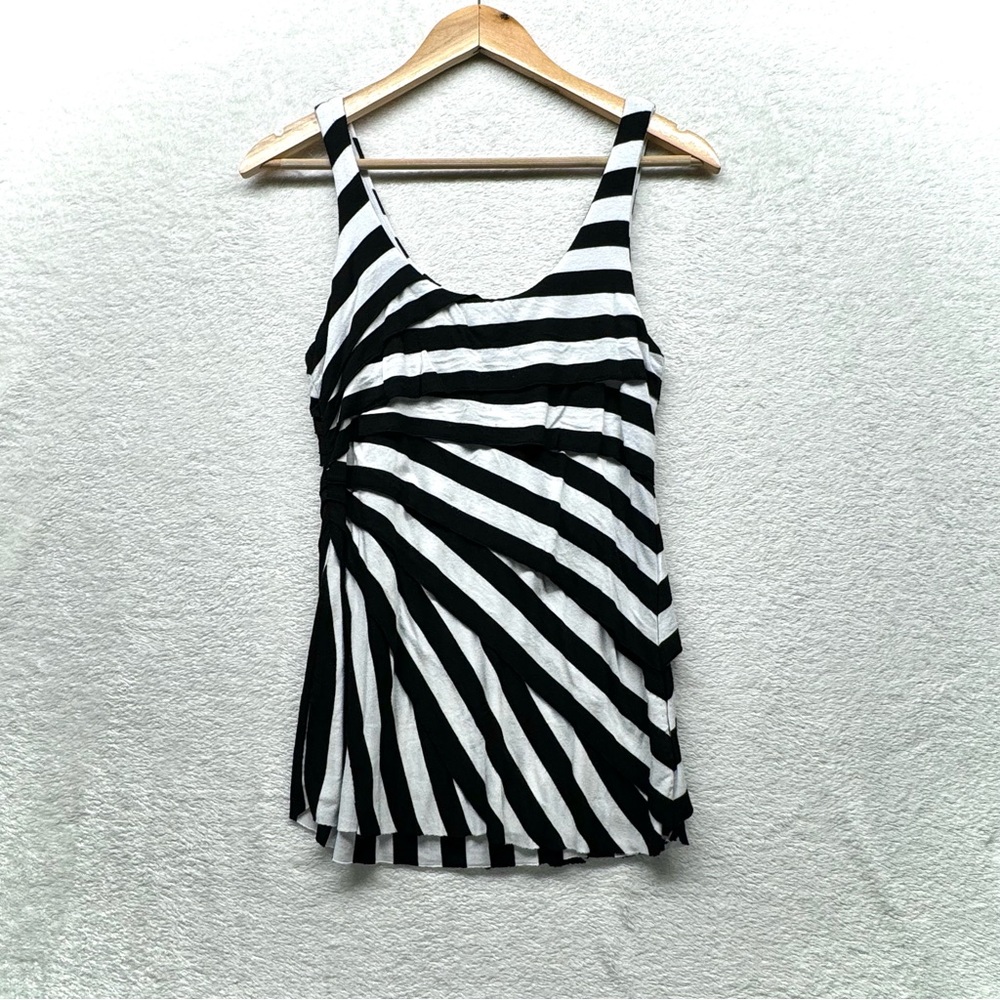 Philosophy Black and White Geometric Tank Top Ruched Side Raw Hem Size Medium